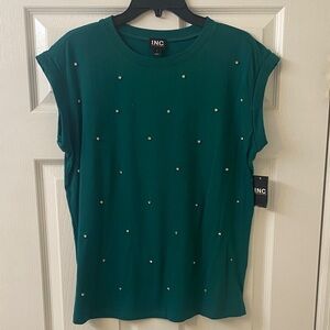 INC International Concepts Teal Studded Short Sleeve Top